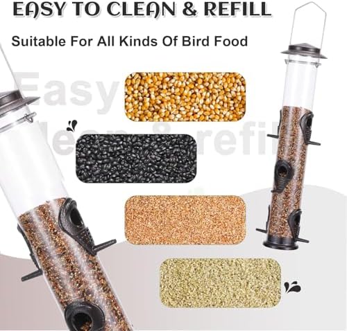 MIXXIDEA 1PK Metal Bird Feeders with 6 Feeding Ports,Tube Bird Feeder with Steel Hanger,Hard Plastic Wild Bird Feeder for Outdoors Hanging, Attracting Birds in Your Lawn, Garden, Balcony–Coffee