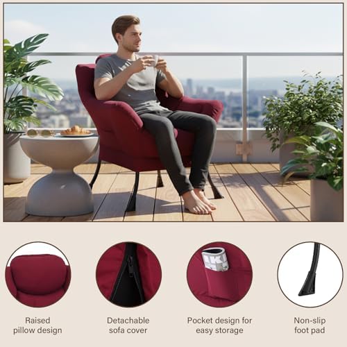 Welnow Lazy Chair for Adults，Modern Reading Accent Chair,Burgundy Single