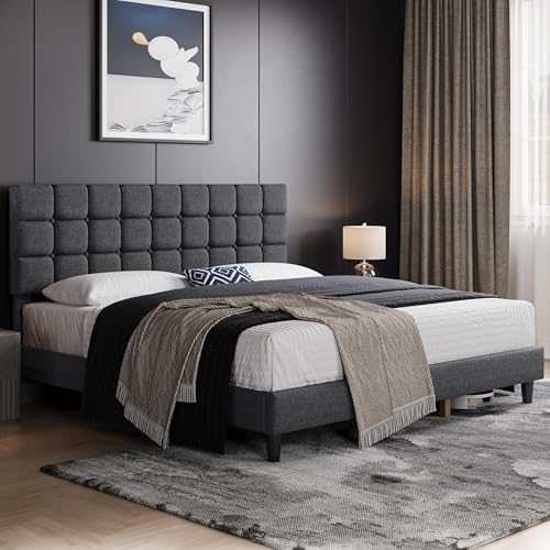 Yaheetech King Size Upholstered Tufted Bed Frame with Headboard