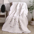 vctops 100% Cotton Quilted Throw Blanket 50x60 Inch Floral Embroidered Reversible Patchwork All Season Throw (Purple,50"x60")