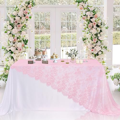 Pink Lace Table Cloth 60x120inch 2Pcs for Decorations Wedding Centerpieces