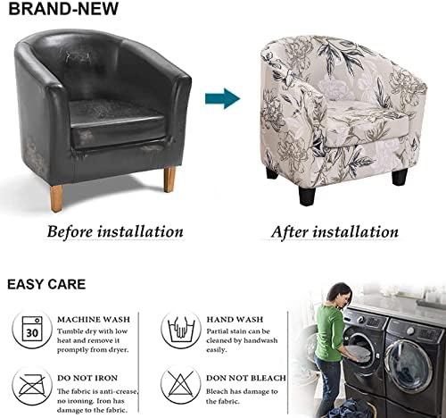 NILUOH Club Chair Slipcover 2 Piece Stretch Tub Chair Cover Round Barrel Chair Covers Non Slip Armchair Covers Couch Covers with Elastic Bottom for Bar Counter Living Room (35)
