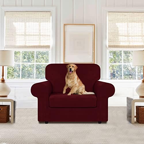 WEERRW Velvet Stretch 2 Pieces Chair Sofa Slipcovers Washable, Burgundy