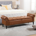 Storage Bed Bench for Bedroom, Faux Leather 67" End of Bed Benches, King Size Bench with Arm, Tufted Button Upholstered Ottoman Bench for Living Room, Entryway, Yellow Brown