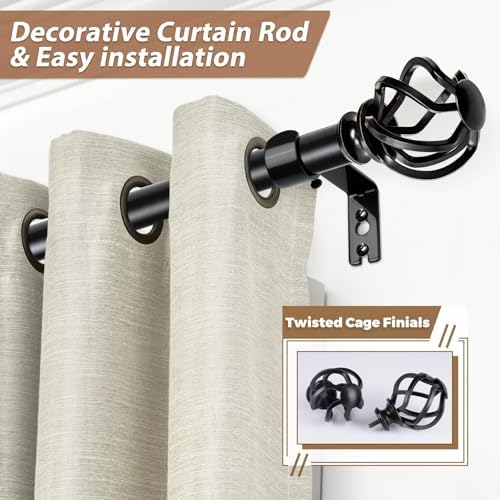 KAMANINA Black Finials for 1 or 7/8 In Curtain Rods, Twisted Cage Design