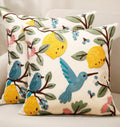 Embroidered Throw Pillow Covers 18x18 Inch, 2Pack, Bird Lemon