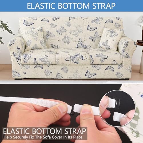 Stretch Printed Sofa Cover Couch Covers, 6-Piece Sofa Slipcovers with 3 Separate Cushion Cover & 2 Pillow Case, Washable Soft Spandex Furniture Protector for Living Room(Sofa,Butterfly)