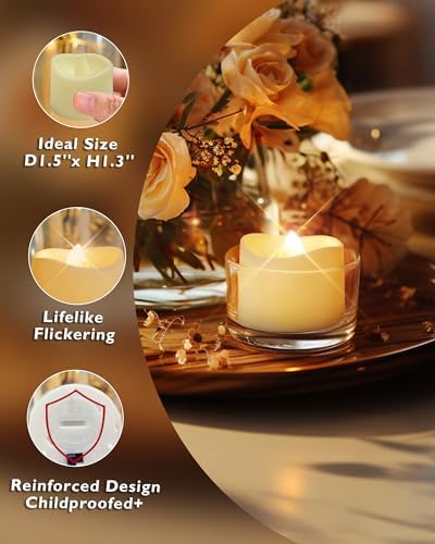 Homemory 12-Pack Flameless Tea Lights Candles Battery Operated, 200+ Hours