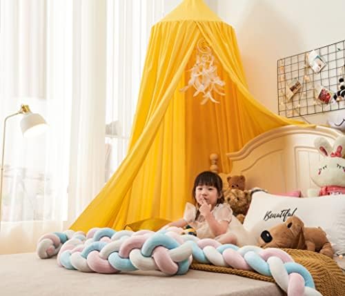 Bed Canopy for Kids, Round Dome Kids Mosquito Net Indoor Outdoor Castle Hanging House Decoration Reading Nook Kids Playing Home Decoration(Bright Yellow)