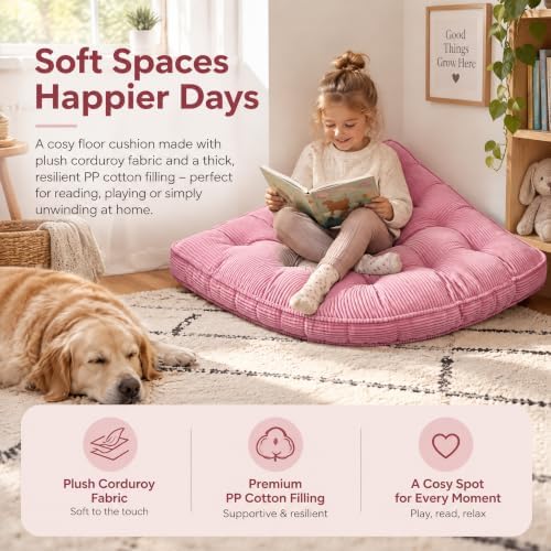 TOPCHANCES Large Corner Floor Cushion for Kids 39"x39", Soft Non-Slip Plush Floor Pillow, Playroom Reading Yoga Meditation Mat