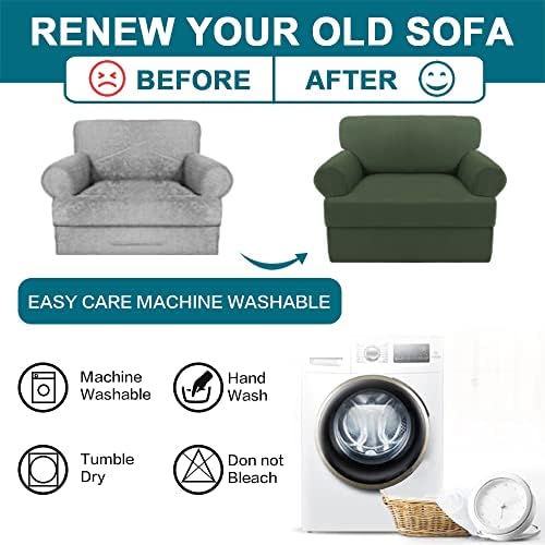 Turquoize T Cushion Chair Slipcover Armchair Slipcover for Living Room Stretch Sofa Couch Cover Soft Armchair Cover Furniture Covers with Individual T Cushion Seat Covers (Chair, Bronze Green)
