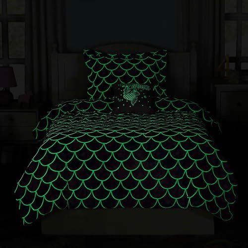Full Size Comforter Sets for Girl-4 Pieces Mermaid Glow in the Dark Bedding