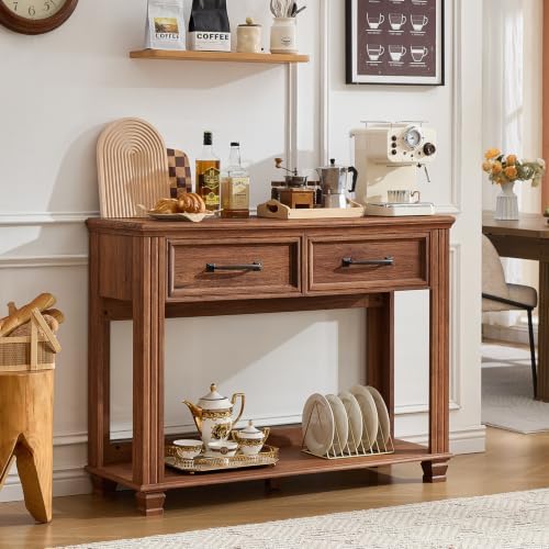 SAVOR LIFE 46" Farmhouse Console Table with Drawers, Brown Entryway Table