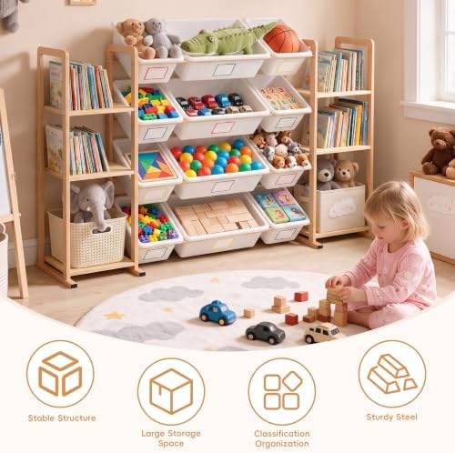 Toy Storage Organizer with 6 Shelves and 12 Removable Storage Bins, Bookshelf/Bookcase, Kids Bin Shelf, Toys Box for Playroom Organization for Bedroom & Room