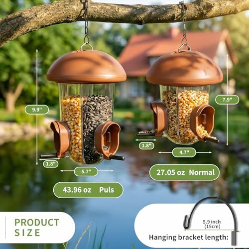 LONA Bird Feeder with 3 Compartments, Dome Bird Feeder for Outdoors, Brown