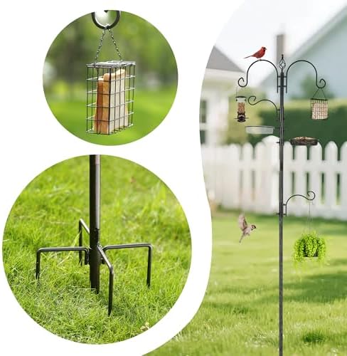 ERYTLLY Bird Feeding Station Kit Bird Feeder Pole Wild Bird Feeder Hanging Kit Planter Hanger Multi Feeder Hanging with Metal Suet Feeder Bird Bath for Attracting Wild Birds