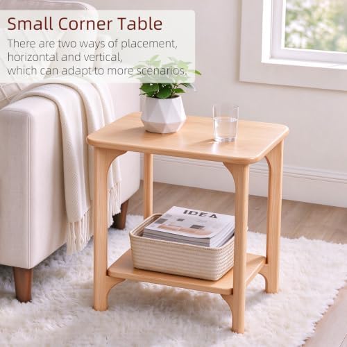 Small Real Natural Wood Side Table for Living Room, Bedroom