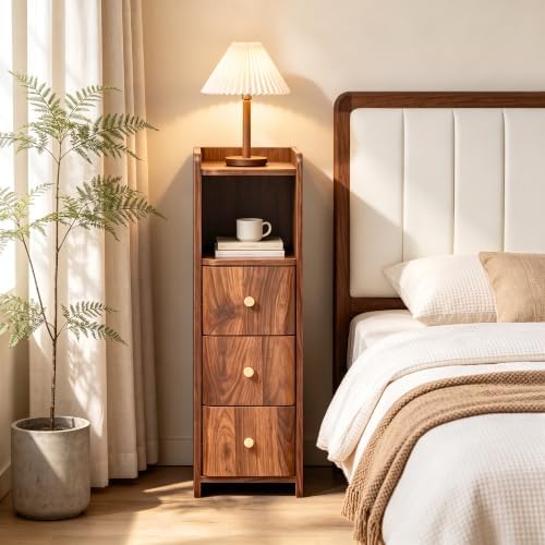 FurSch 27.56”H Tall 7.87”W Narrow Nightstand with 3 Drawers for Lofted Dorm