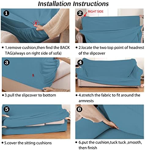 Turquoize Stretch Sofa Slipcover 2 Pieces Sofa Cover Couch Cover for 2 Cushion Couch Washable Furniture Protector Covers with Elastic Bottom Feature Thick Jacquard Fabric (Loveseat, Storm Blue)