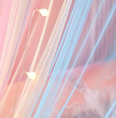 Rainbow Bed Canopy with Lights - Mosquito Netting for Twin, Single, Full, Queen & King Size Beds - Decor for Girls' Rooms