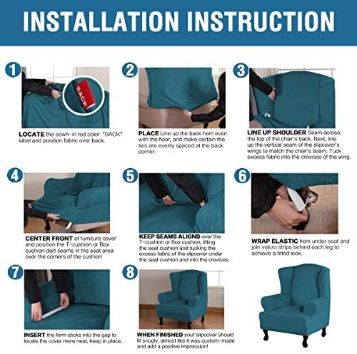 H.VERSAILTEX Wingback Chair Covers Velvet Plush Wing Chair Slipcover 1 Piece High Stretch Wing Back Chair Slipcovers Sofa Cover Furniture Cover with Elastic Bottom, Deep Teal