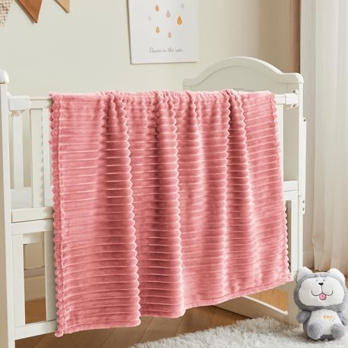 BEDELITE 3D Ribbed Pink Baby Blankets for Boys Girls 30"x 40"