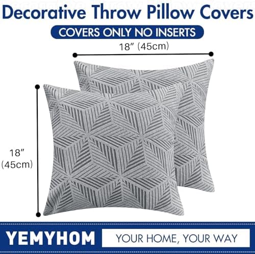 YEMYHOM Pack of 2 Throw Pillow Covers 18 x 18 Inch High Stretch Jacquard Pillowcase for Couch Sofa Living Room Home Decor, Light Gray