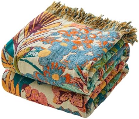 MSGKV Boho Throw Blanket 50"x60" 100% Cotton Vine Blanket for Couch Bed