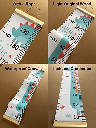 SUJAYU Growth Chart for Kids, Canvas Height Chart Ruler Removable Wood Hanging Wall Ruler Measurement Chart for Home Decoration (Dinosaur)