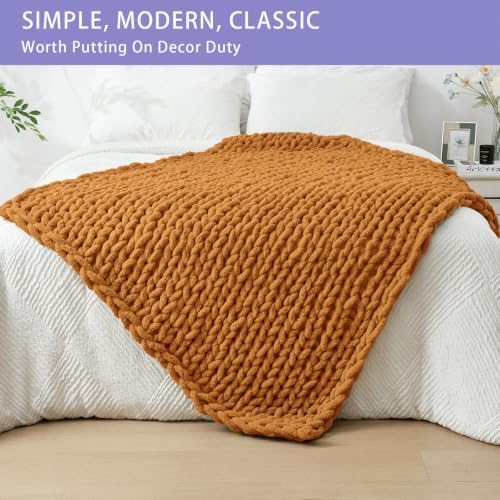 Bigacogo Chunky Knit Throw Blanket for Couch, 40x60 inches, Burnt Orange