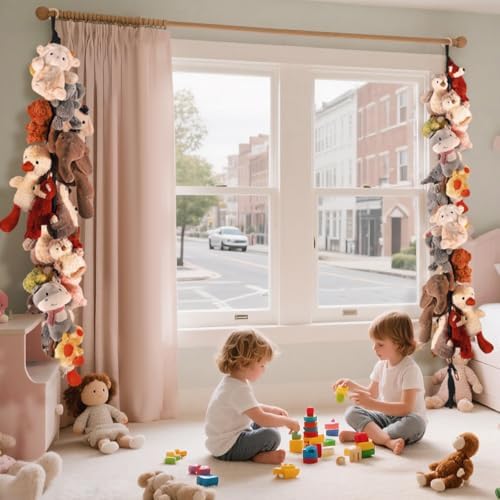 CERETIA 80" Stuffed Animal Organizer Chain, Wall Corner Storage, Black