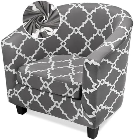 Club Chair Covers Slipcover 2 Piece, Removable Armchair Cover with Cushion Cover, Stretch Tub Barrel Chair Slipcover Soft Furniture Protector with Elastic Bottom for Living Room Bar Hotel