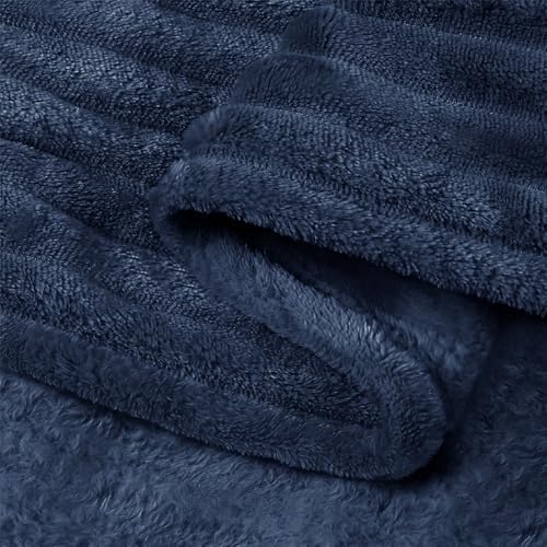 BEDELITE 3D Ribbed Navy Blue Fleece Throw Blanket for Couch, 50x60 Inch