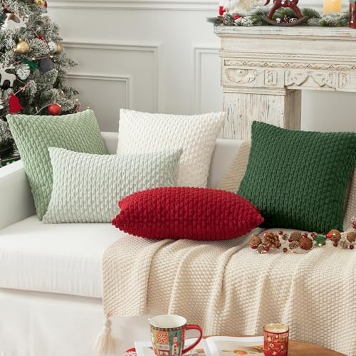 Kevin Textile Soft Corduroy 28x28 Inch Pillow Covers 2 Pack, Army Green