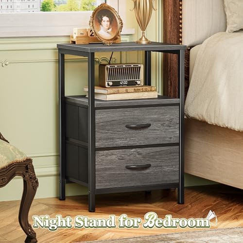 Huuger Night Stand Set of 2, Nightstand with 2 Drawers, Bedside Table