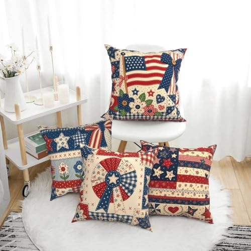 American Flag Decorative Throw Pillow Covers 18x18 Inch Set of 4