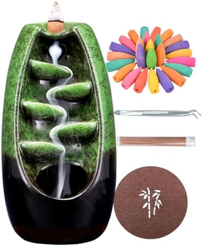 SPACEKEEPER Ceramic Backflow Incense Holder Waterfall Incense Burner, Green