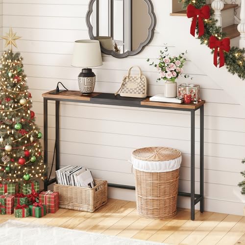 HOOBRO Narrow Console Table with Power Outlets, 44.9 Inches Sofa Table Slim