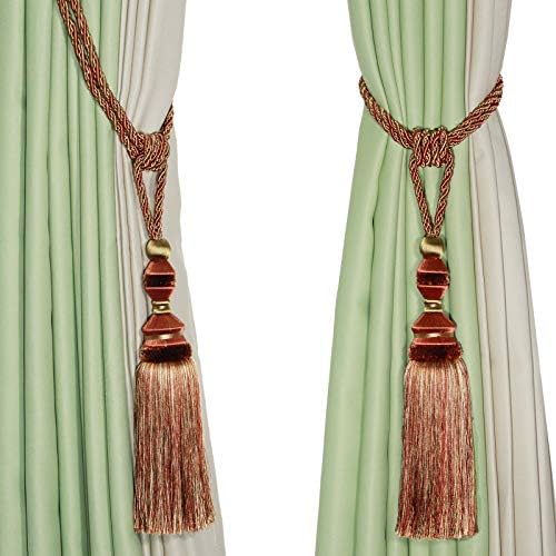 2Pcs Tassel Curtain Tiebacks Drapery Curtain Holdbacks-Orange
