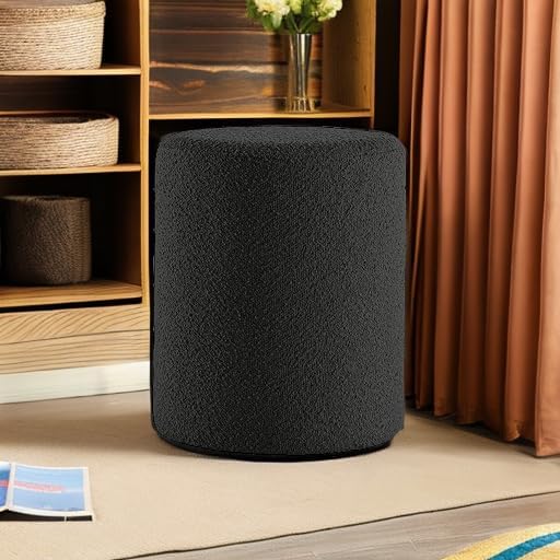 Get Set Style Modern Round Ottoman with Soft Padded Seat, Vanity Stool for Makeup, Upholstered Foot Stool for Living Room, Bedroom