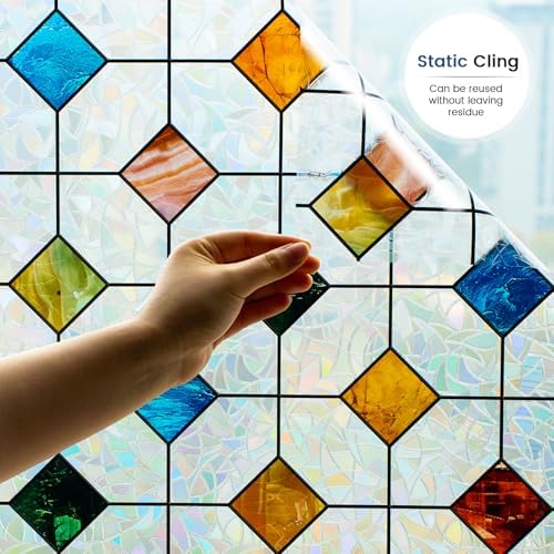 DKTIE Rainbow Stained Glass Window Film Decorative 23.6in X 118.1in