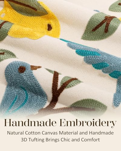 Embroidered Throw Pillow Cover 20x20 Inch, Bird Lemon