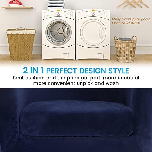 MIFXIN 2 Piece Velvet Tub Chair Covers with Cushion Cover Stretch Soft Removable Club Chair Slipcovers Armchair Sofa Couch Furniture Protector for Living Room Bar Counter Hotel (Dark Blue)