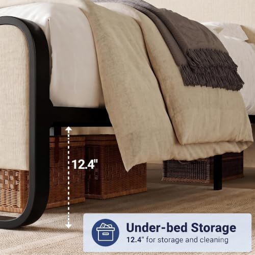 Allewie Full Metal Bed Frame with Upholstered , Beige