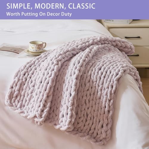 Bigacogo Chunky Knit Throw Blanket for Couch, 40x40 inches, Berry Haze