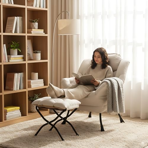 LITA Lazy Chair with Ottoman, Comfy Accent Reading Chair