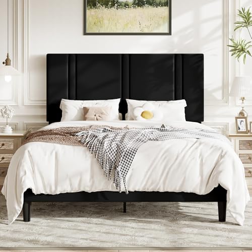 Allewie Full Size Platform Bed Frame with Velvet Upholstered Headboard