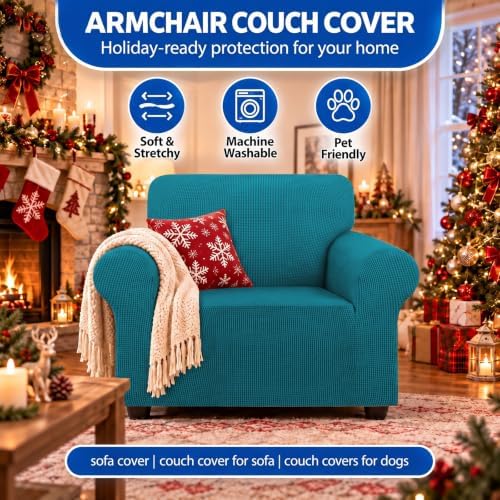 KEKUOU Stretch Chair Sofa Slipcover, Single Couch Cover,Peacock Blue