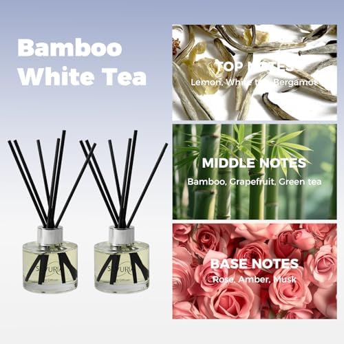 Reed Diffuser Set,Bamboo White Tea Scented Oil Diffuser,100ml x2