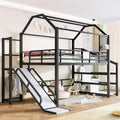 Bellemave Full Size Metal House Loft Bed with Slide and Stairs,Playhouse Heavy Duty Loft Bed Frame with Storage Shelves for Kids,Teens,Adults,Black
